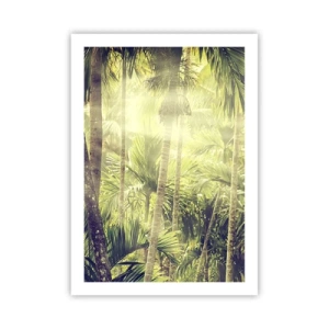Poster - Tropischer Wald mit Sonnenstrahlen im Hintergrund - 50x70cm - In grüner Hitze - Moderne Wanddekoration für Wohnzimmer und Schlafzimmer ARTTOR