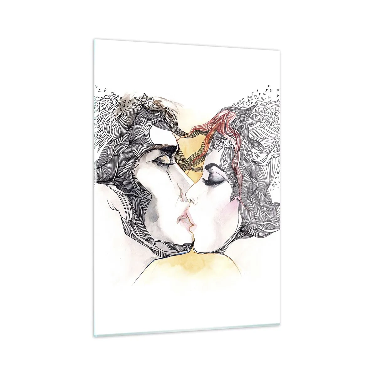 Glasbild - Bild auf glas - Abstraktes Paar küsst sich mit künstlerischen Mustern - 50x70cm - Die Welt existiert nicht - Moderne Wanddekoration für Wohnzimmer und Schlafzimmer ARTTOR