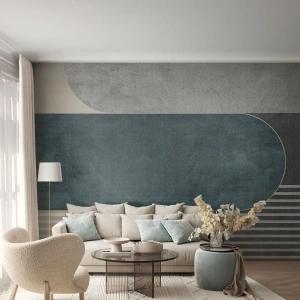 Fototapete Premium Canvas - Geometrische Abstraktion in Grau- und Grüntönen - 100x70cm - Komposition auf der Ebene - Moderne Wanddekoration für Wohnzimmer und Schlafzimmer ARTTOR