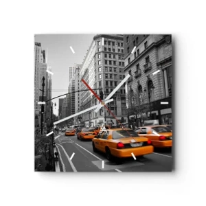 Wanduhr - Glasuhr - Gelbe Taxis auf den Straßen von New York - 30x30cm - Sonnen der Großstadt - Moderne Wanddekoration für Wohnzimmer und Schlafzimmer ARTTOR
