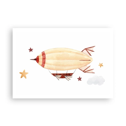 Poster - Ein handbemaltes Luftschiff vor Sternenhimmel - 100x70cm - Luftschiff - Moderne Wanddekoration für Wohnzimmer und Schlafzimmer ARTTOR