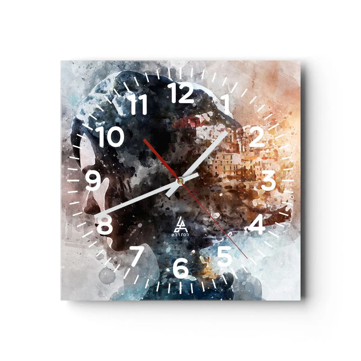 Wanduhr - Glasuhr - Eine Geschichte über ein Mädchen mit einer Stadt im Hintergrund - 40x40 cm