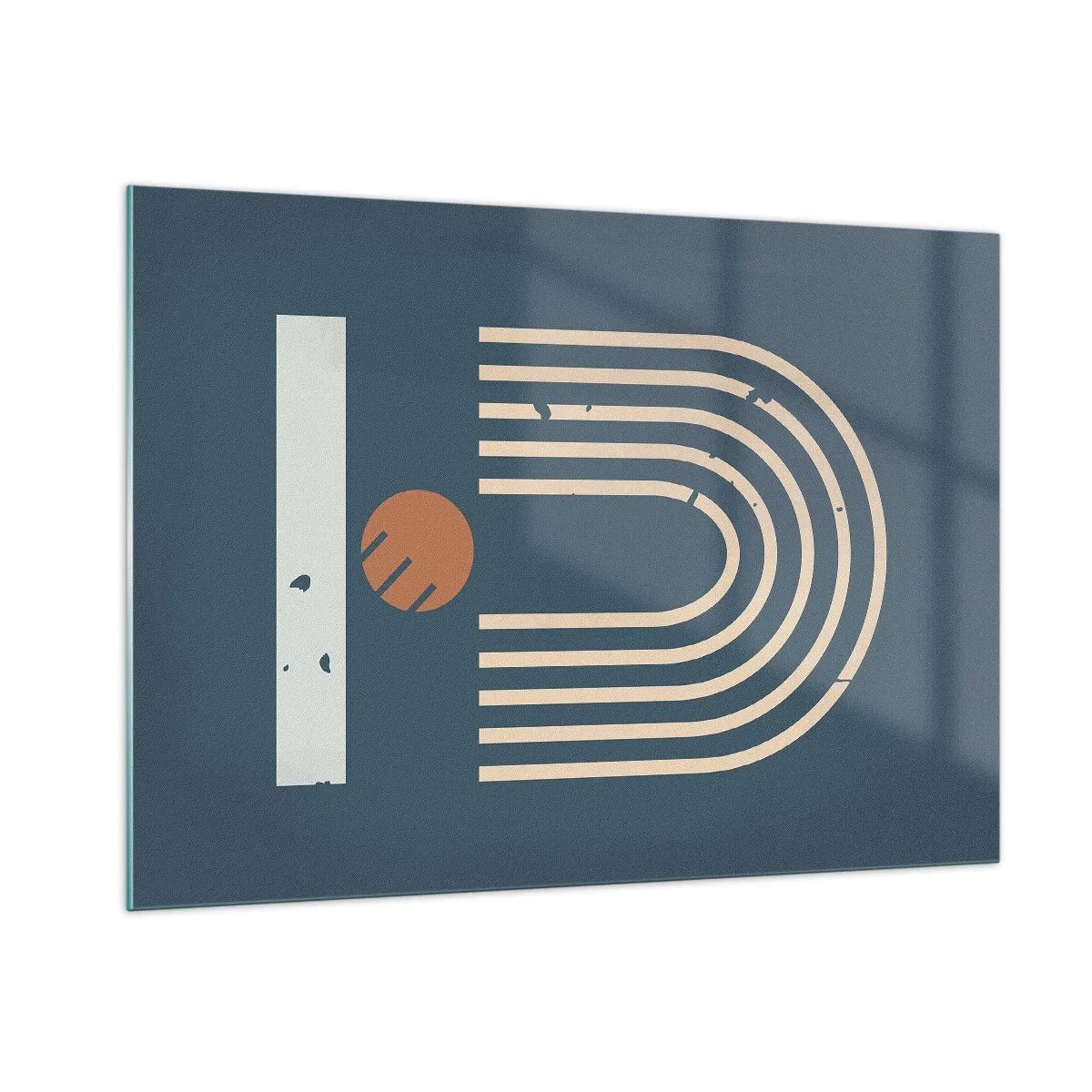 Glasbild - Bild auf glas - Geometrische Retro-Komposition auf dunklem Hintergrund - 100x70cm - Geometrie auf dem Granatapfel - Moderne Wanddekoration für Wohnzimmer und Schlafzimmer ARTTOR