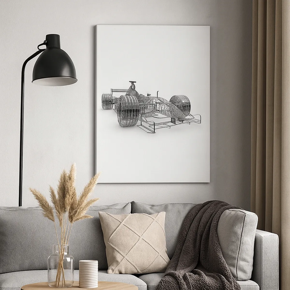 Bild auf Leinwand - Leinwandbild - Eine Designskizze eines Rennwagens auf hellem Hintergrund - 50x70cm - Perfektes Design – die Idee von Schwung - Moderne Wanddekoration für Wohnzimmer und Schlafzimmer ARTTOR