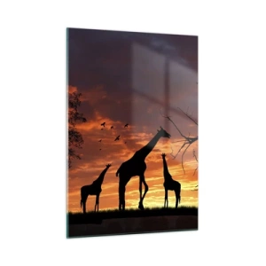 Glasbild - Bild auf glas - Silhouetten von Giraffen vor dem Hintergrund eines Sonnenuntergangs in einer afrikanischen Landschaft - 50x70cm - Ein kleines Abendessen mit deinen Liebsten - Moderne Wanddekoration für Wohnzimmer und Schlafzimmer ARTTOR
