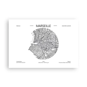 Poster - Karte von Marseille im minimalistischen Stil - 100x70cm - Anatomie von Marseille - Moderne Wanddekoration für Wohnzimmer und Schlafzimmer ARTTOR
