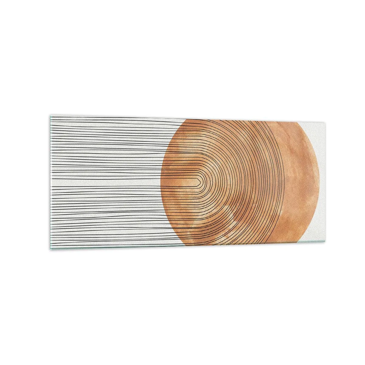 Glasbild - Bild auf glas - Geometrische Komposition mit Kreisen und Linien in warmen Farben. - 120x50cm - SonnenKomposition - Moderne Wanddekoration für Wohnzimmer und Schlafzimmer ARTTOR