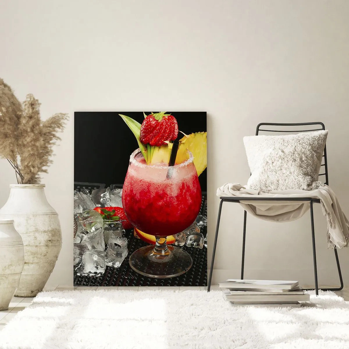 Glasbild - Bild auf glas - Ein bunter Cocktail mit Erdbeeren, Eis und Ananas - 80x120cm - Zaubern Sie einen Geschmack - Moderne Wanddekoration für Wohnzimmer und Schlafzimmer ARTTOR