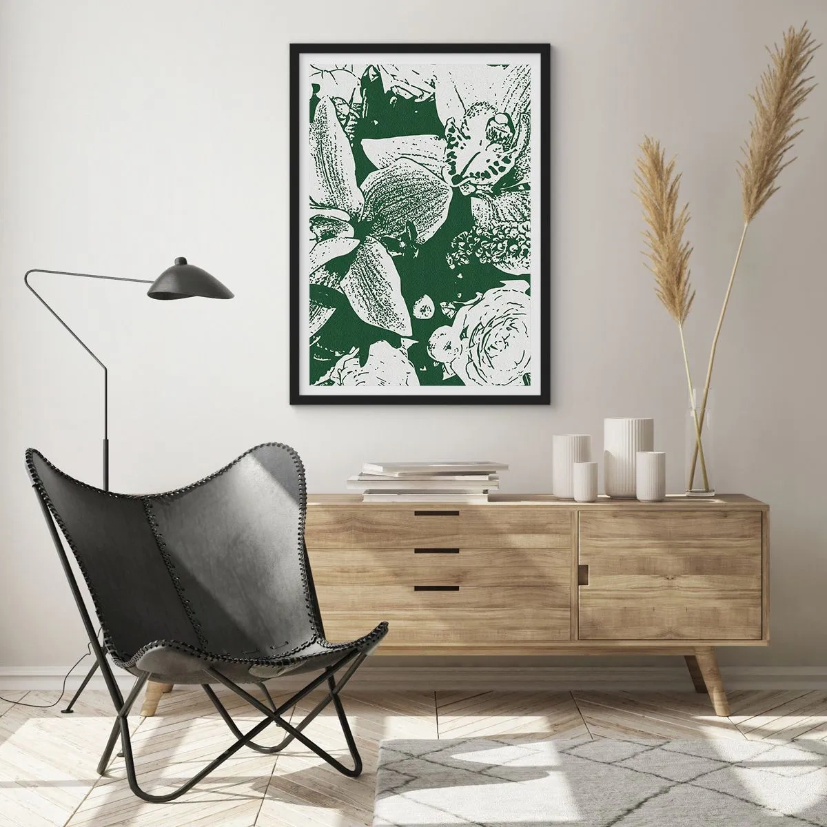 Poster in einem schwarzem Rahmen - Blumenstrauß – die Welt des Grüns - 30x40 cm