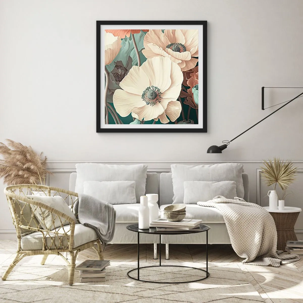 Poster in einem schwarzem Rahmen - Flüstern von Mohnblumen - 40x40 cm