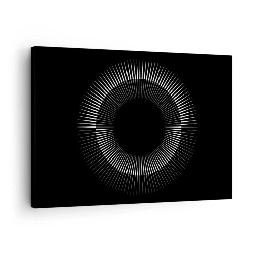 Bild auf Leinwand - Leinwandbild - Grafischer Kreis mit Strahlen in Schwarz und Weiß - 70x50cm - Schwarze Sonne - Moderne Wanddekoration für Wohnzimmer und Schlafzimmer ARTTOR