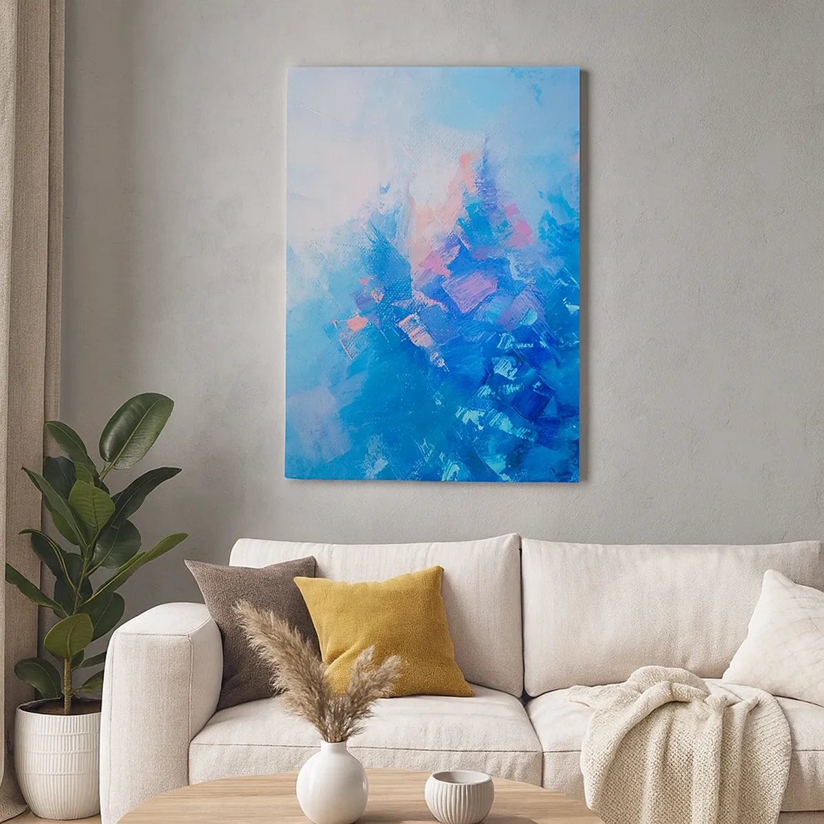 Bild auf Leinwand - Leinwandbild - Abstrakte Komposition in Blau- und Rosatönen - 50x70cm - Winter-Abstraktion - Moderne Wanddekoration für Wohnzimmer und Schlafzimmer ARTTOR
