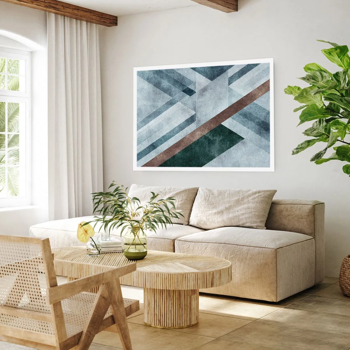 Poster - Geometrische Formen in kühlen Blau- und Brauntönen - 100x70cm - Anspruchsvolle Eleganz der Geometrie - Moderne Wanddekoration für Wohnzimmer und Schlafzimmer ARTTOR
