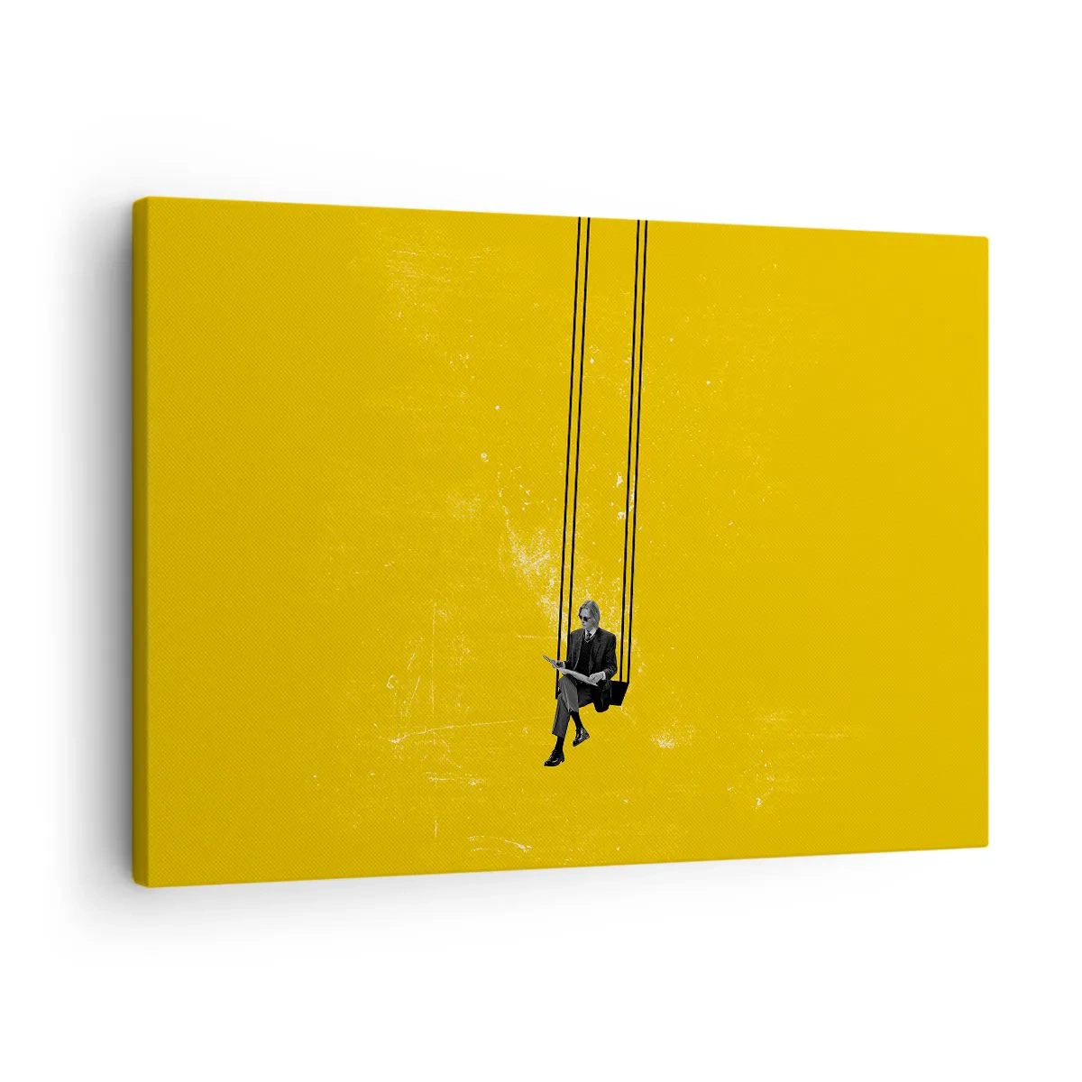 Bild auf Leinwand - Leinwandbild - Eine Person auf einer Schaukel vor einem intensiv gelben Hintergrund - 70x50cm - Tag wie jeder andere - Moderne Wanddekoration für Wohnzimmer und Schlafzimmer ARTTOR