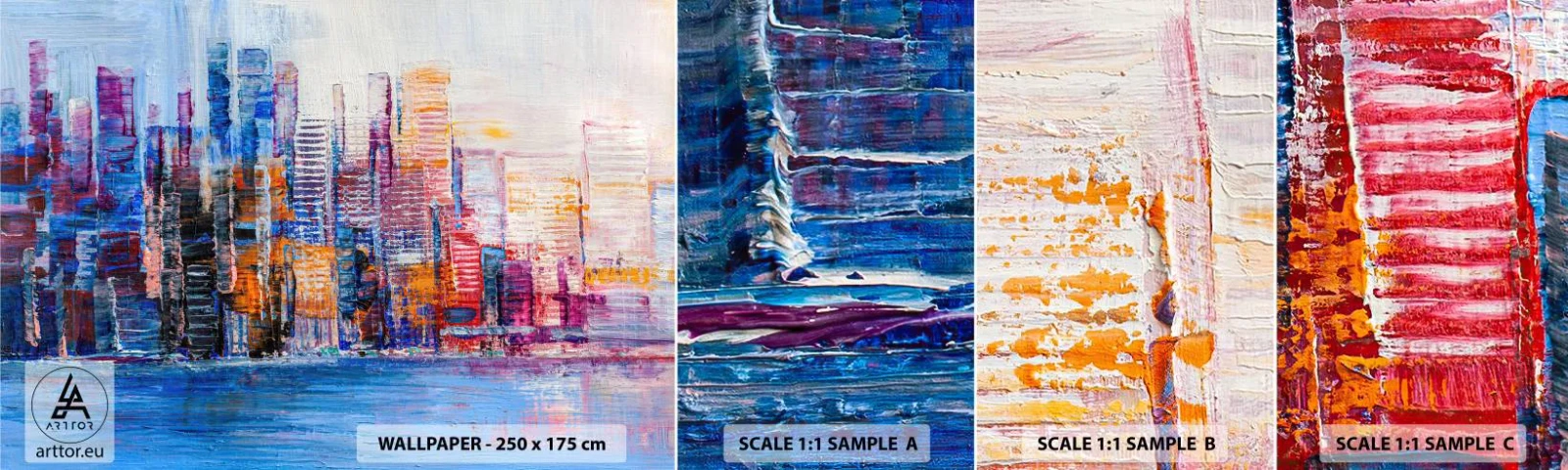 Fototapetenmuster Standard Eco - Fröhliche Metropole - Stadt, Die Architektur, Wolkenkratzer - 100x30 cm