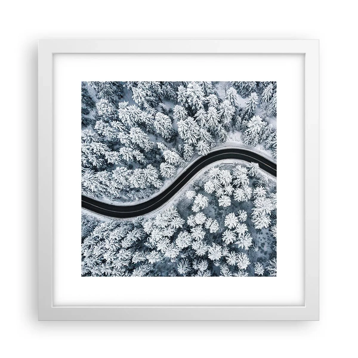 Poster in einem weißen Rahmen - Durch den Winterwald - 30x30 cm