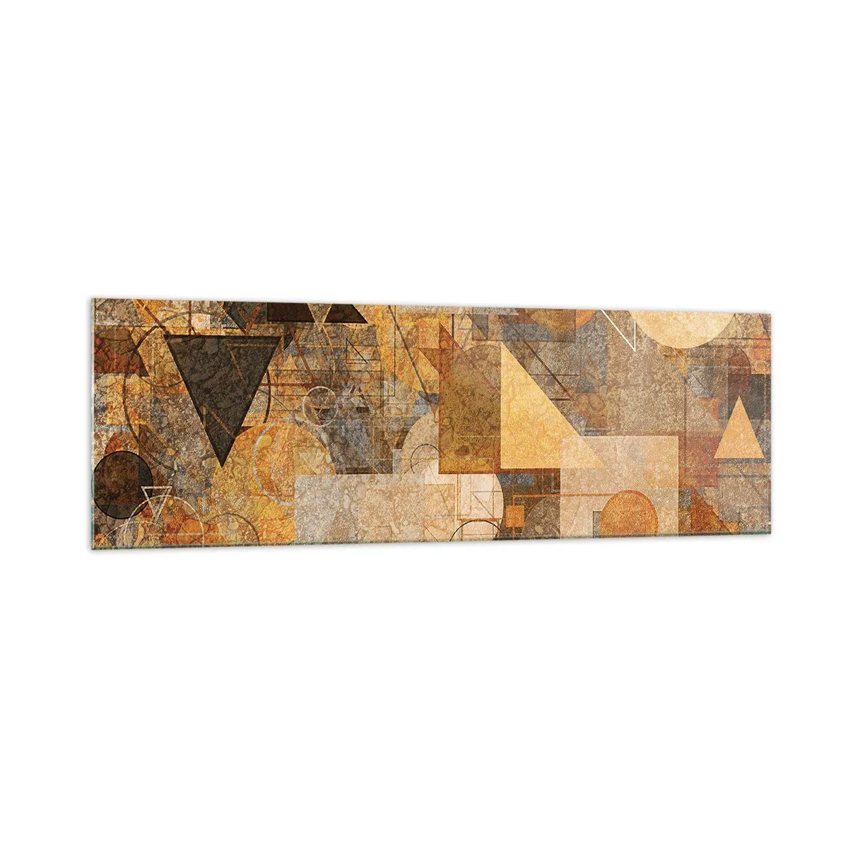 Glasbild - Bild auf glas - Abstrakte geometrische Figuren in warmen Farbtönen - 160x50cm - Eine kubistische Studie aus Bronze - Moderne Wanddekoration für Wohnzimmer und Schlafzimmer ARTTOR