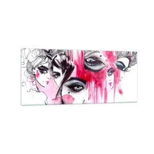 Glasbild - Bild auf glas - Abstraktes Gesicht in Rosa- und Schwarztönen - 120x50cm - Abstrakte Augen - Moderne Wanddekoration für Wohnzimmer und Schlafzimmer ARTTOR