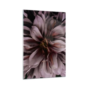 Glasbild - Bild auf glas - Nahaufnahme einer großen Blume in dezenten Farben - 70x100cm - Ein Blumenherz - Moderne Wanddekoration für Wohnzimmer und Schlafzimmer ARTTOR