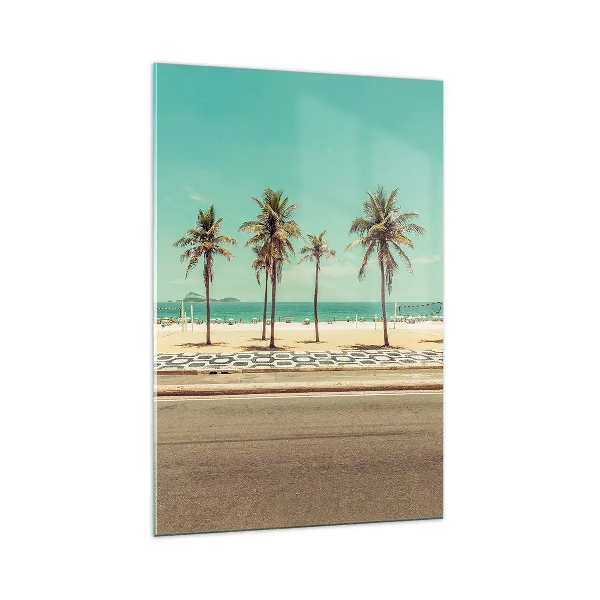 Glasbild - Bild auf glas - Palmen am Strand mit Blick auf das Meer und den blauen Himmel - 70x100cm - Beim Bewachen des Strandes - Moderne Wanddekoration für Wohnzimmer und Schlafzimmer ARTTOR