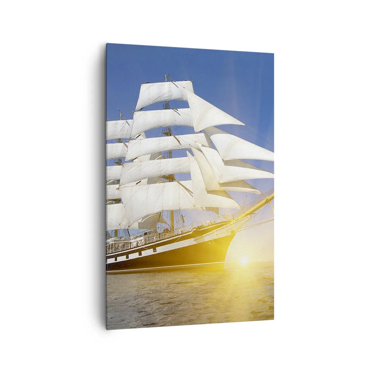 Bild auf Leinwand - Leinwandbild - Ein Segelschiff auf See im Licht der untergehenden Sonne - 80x120cm - Ihre Zeit wird nie vergehen - Moderne Wanddekoration für Wohnzimmer und Schlafzimmer ARTTOR