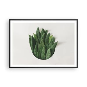 Poster in einem schwarzem Rahmen - Eine Komposition aus grünen Blättern auf hellem Hintergrund - 100x70cm - Ungebremste Neugier - Moderne Wanddekoration für Wohnzimmer und Schlafzimmer ARTTOR