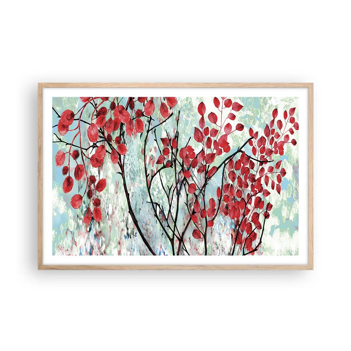 Poster in einem Rahmen aus heller Eiche - Baum in Scharlachrot - 91x61 cm