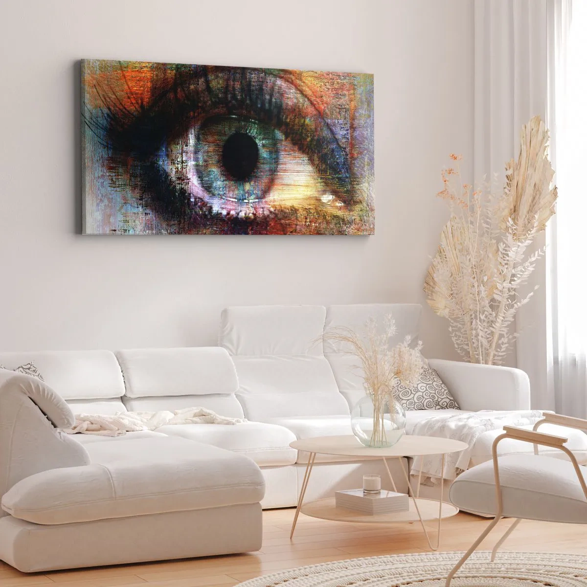 Bild auf Leinwand - Leinwandbild - Künstlerisches Auge in mehrfarbiger Abstraktion - 120x50cm - Du kannst in die Seele sehen - Moderne Wanddekoration für Wohnzimmer und Schlafzimmer ARTTOR