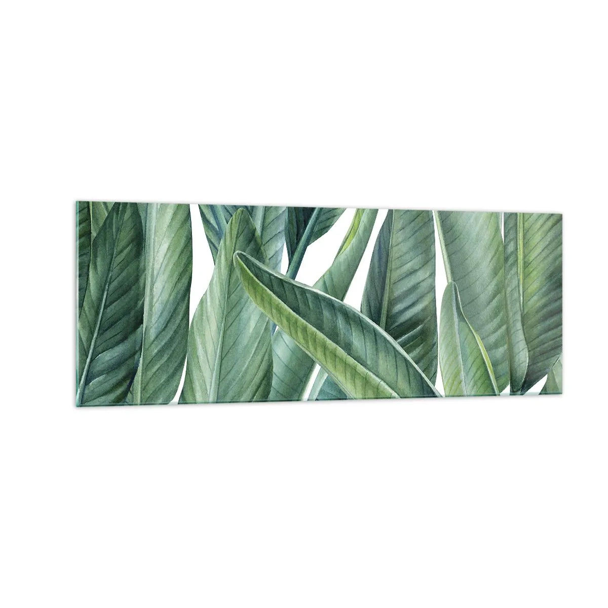 Glasbild - Bild auf glas - Grüne Blätter im minimalistischen, botanischen Stil - 140x50cm - An und für sich Grün - Moderne Wanddekoration für Wohnzimmer und Schlafzimmer ARTTOR