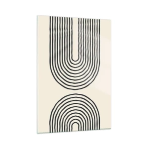 Glasbild - Bild auf glas - Ein abstraktes Gemälde in Schwarzweiß, das bogenförmige Linien darstellt. - 50x70cm - In einem Moment ... - Moderne Wanddekoration für Wohnzimmer und Schlafzimmer ARTTOR