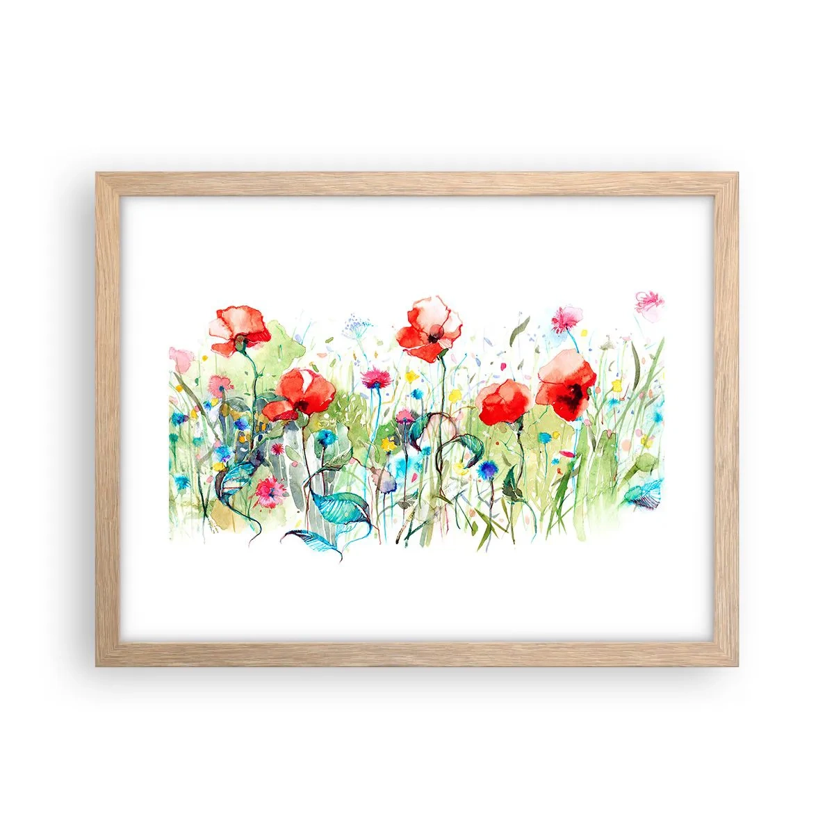 Poster in einem Rahmen aus heller Eiche - Blühende Maiwiese - 40x30 cm