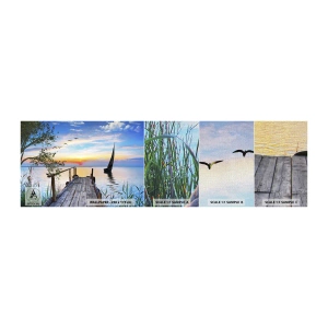 Fototapeten Muster Premium Canvas - Guten Abend - Landschaft, See, Holzbrücke - 100x30 cm
