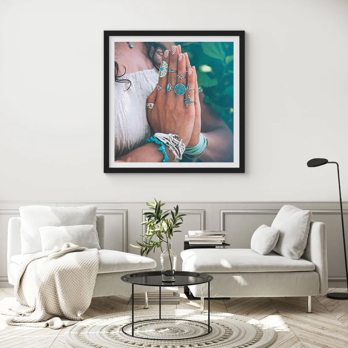 Poster in einem schwarzem Rahmen - Willkommen im Zentrum des Seins - 30x30 cm