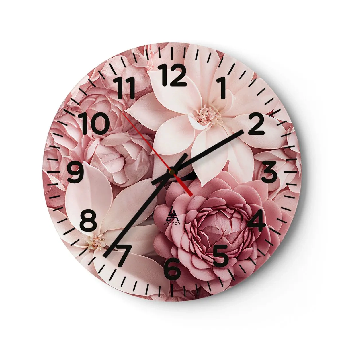 Wanduhr - Glasuhr - In rosa Blütenblättern - 30x30 cm
