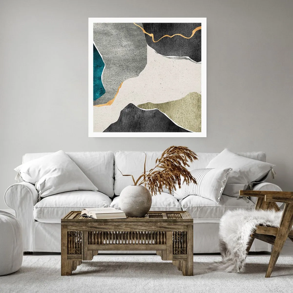 Poster - Mosaikkomposition mit Goldfaden - 50x50 cm