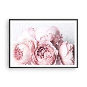Poster in einem schwarzem Rahmen - Rosa Pfingstrosen in sanftem Licht vor hellem Hintergrund - 100x70cm - Für Romantiker - Moderne Wanddekoration für Wohnzimmer und Schlafzimmer ARTTOR