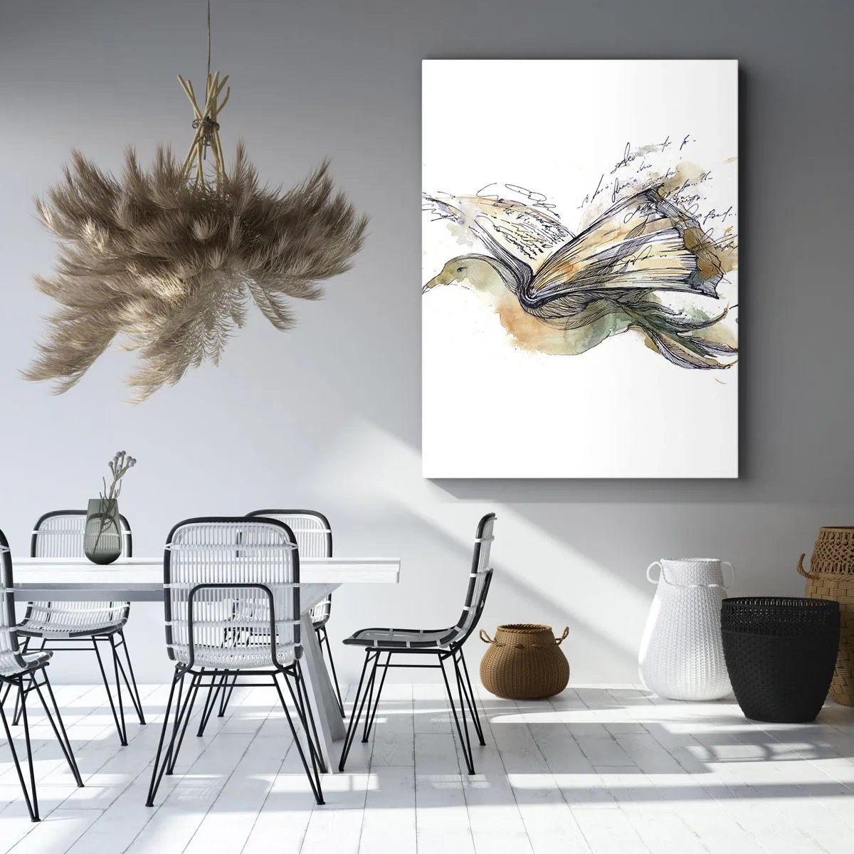 Bild auf Leinwand - Leinwandbild - Künstlerische Aquarellmalerei eines Vogels mit einem Buch als Flügel - 50x70cm - Auf den Flügeln der Poesie - Moderne Wanddekoration für Wohnzimmer und Schlafzimmer ARTTOR