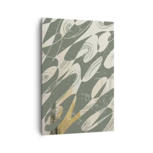 Bild auf Leinwand - Leinwandbild - Dynamische Formen in Grün- und Goldtönen - 70x100cm - Rhythmische Abstraktion - Moderne Wanddekoration für Wohnzimmer und Schlafzimmer ARTTOR