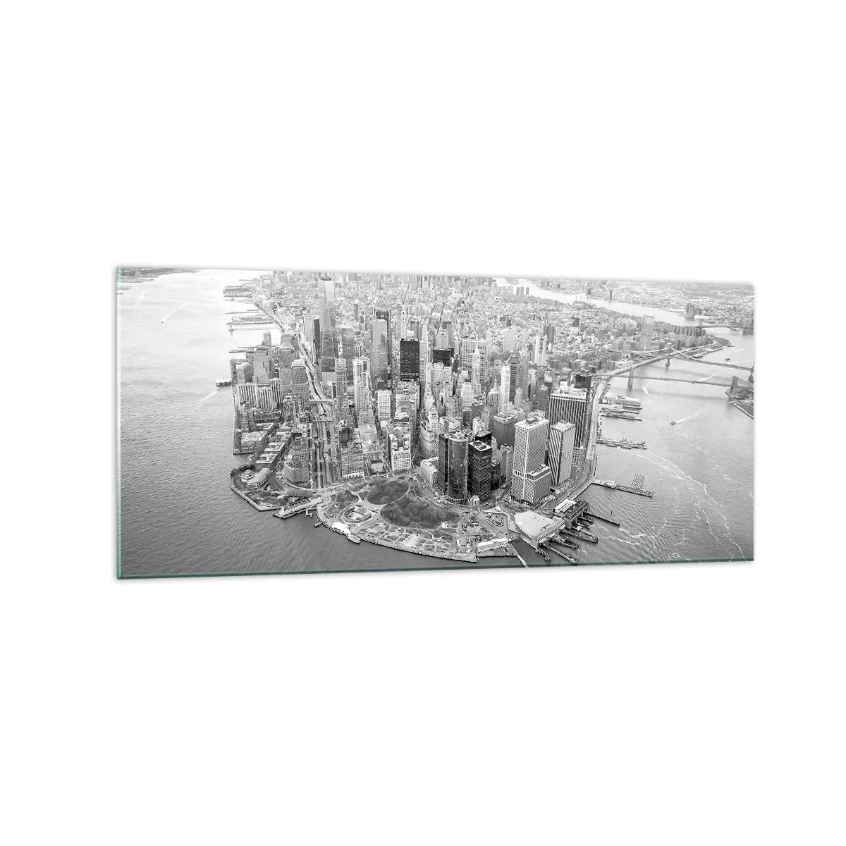 Glasbild - Bild auf glas - Luftaufnahme von Manhattan in Schwarzweiß - 120x50cm - Und wie kann es man nicht lieben? - Moderne Wanddekoration für Wohnzimmer und Schlafzimmer ARTTOR