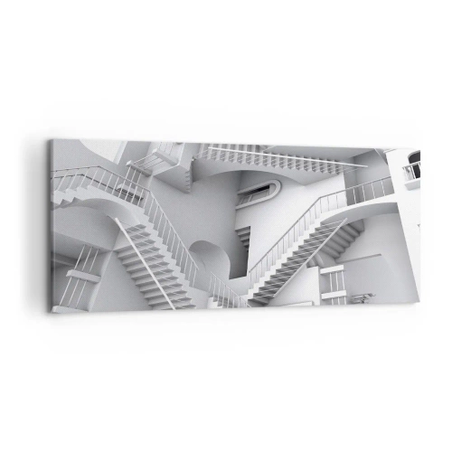 Bild auf Leinwand - Leinwandbild - Eine abstrakte Komposition aus Treppen in einer surrealistischen Raumanordnung - 120x50cm - Die Paradoxien des Weltraums - Moderne Wanddekoration für Wohnzimmer und Schlafzimmer ARTTOR