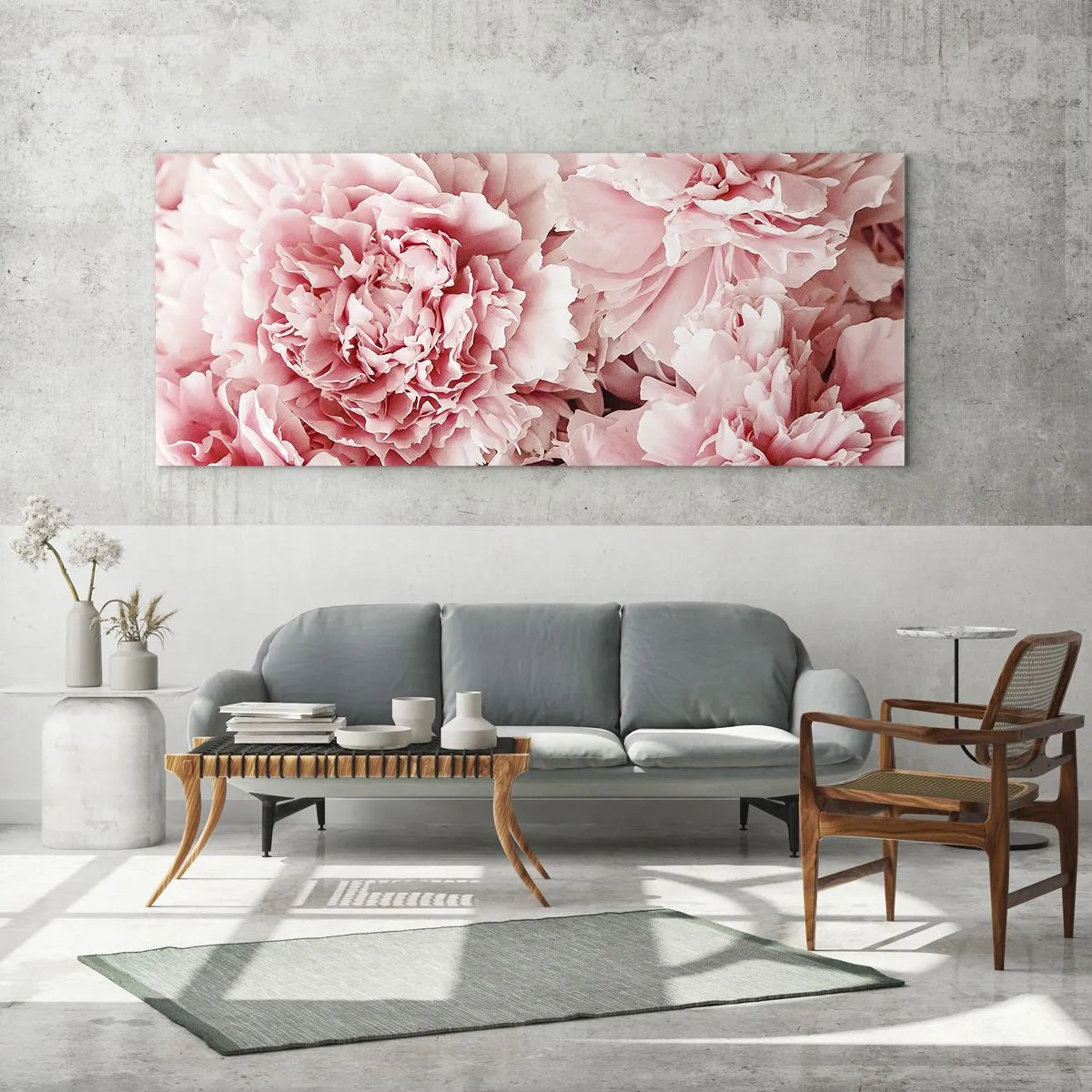 Glasbild - Bild auf glas - Zarte rosa Pfingstrosen in zartem Ambiente - 120x50cm - Rosa Traum - Moderne Wanddekoration für Wohnzimmer und Schlafzimmer ARTTOR