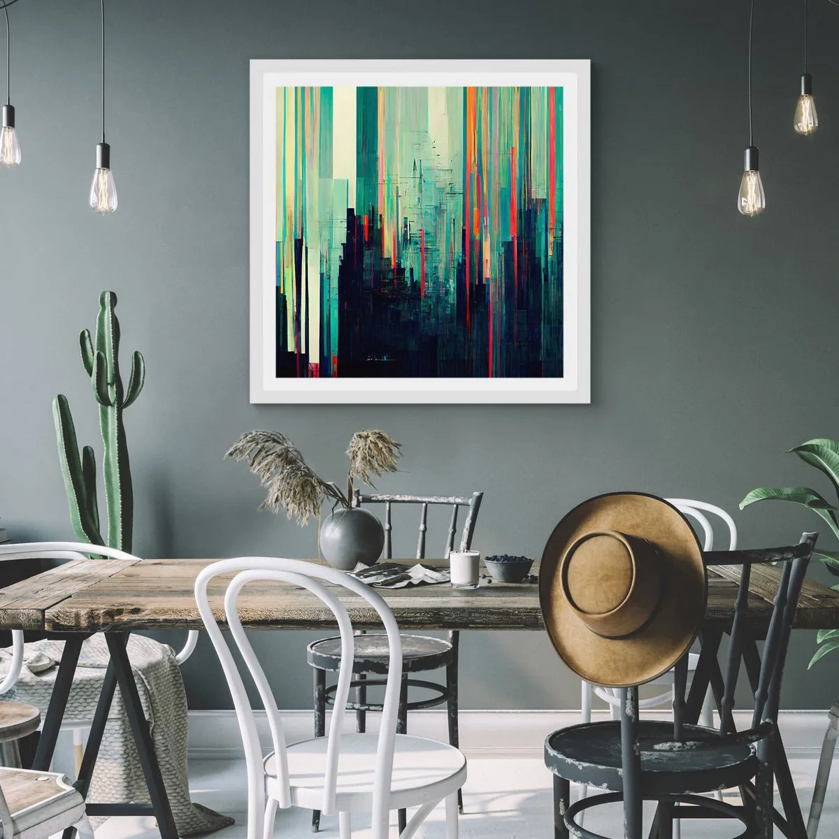 Poster in einem weißen Rahmen - Futuristische Stadt - 60x60 cm