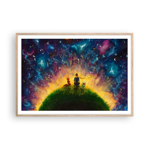 Poster in einem Rahmen aus heller Eiche - Liebe und Freundschaft - die ganze Welt - 100x70 cm