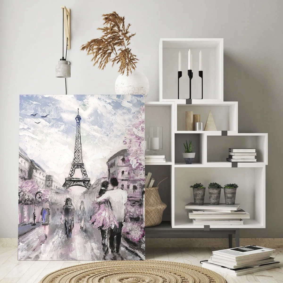 Glasbild - Bild auf glas - Romantisches Paar in Paris mit dem Eiffelturm im Hintergrund - 50x70cm - Wie man sich verlieben kann, ist nur in ... - Moderne Wanddekoration für Wohnzimmer und Schlafzimmer ARTTOR