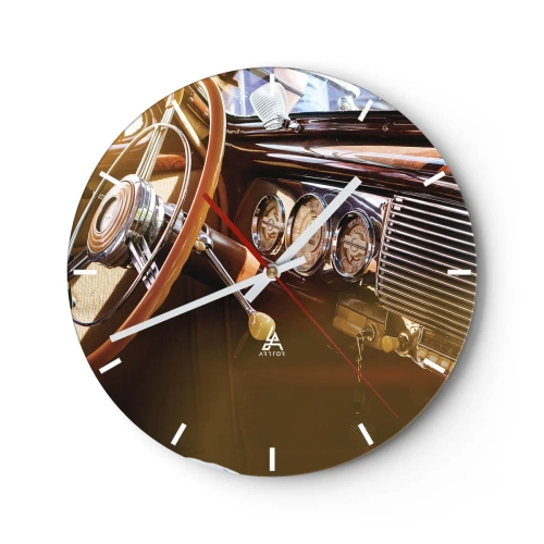 Wanduhr - Glasuhr - Oldtimer-Innenraum mit Holzverkleidung - 30x30cm - Ein Hauch von Luxus aus der Vergangenheit - Moderne Wanddekoration für Wohnzimmer, Küche und Schlafzimmer ARTTOR