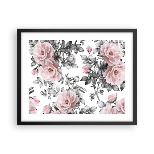 Poster in einem schwarzem Rahmen - Verliere dich in den Blüten der Rosen - 50x40 cm