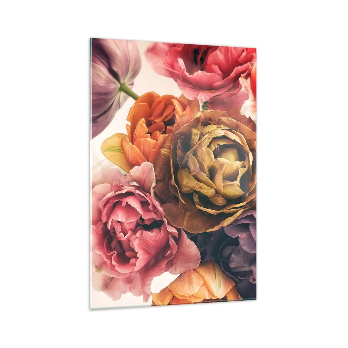 Glasbild - Bild auf glas - Ein Strauß verschiedener Blumen in intensiven Farben - 70x100cm - Eine Feier des Lebens - Moderne Wanddekoration für Wohnzimmer und Schlafzimmer ARTTOR