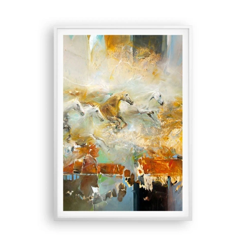 Poster in einem weißen Rahmen - Im Galopp durch das Licht - 70x100 cm
