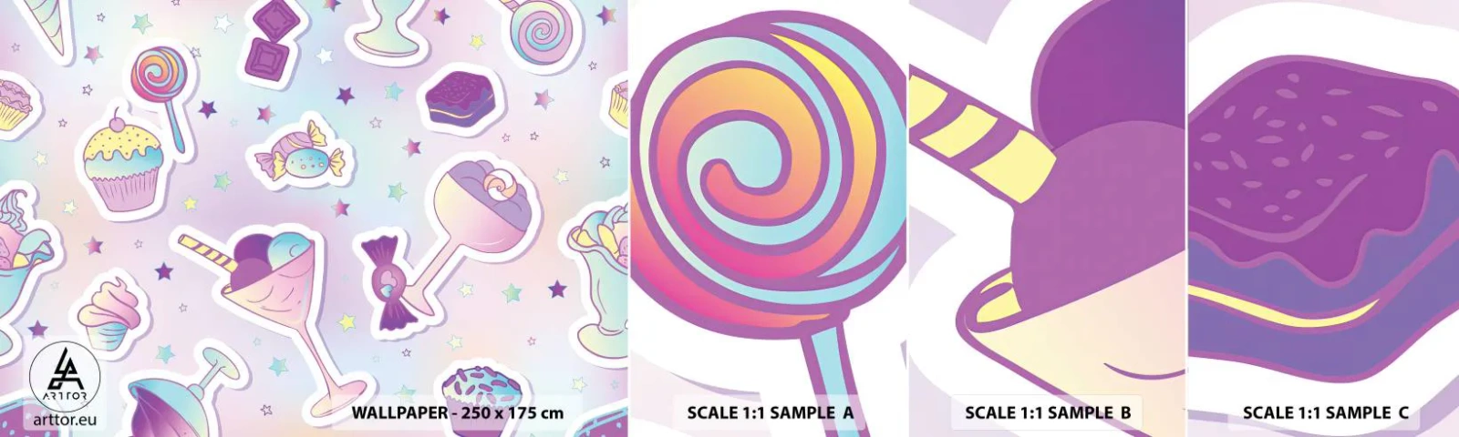 Fototapetenmuster Standard Eco - Dass es jeden Tag ein Geburtstag wäre - Für Kinder, Süßigkeiten, Lutscher - 100x30 cm