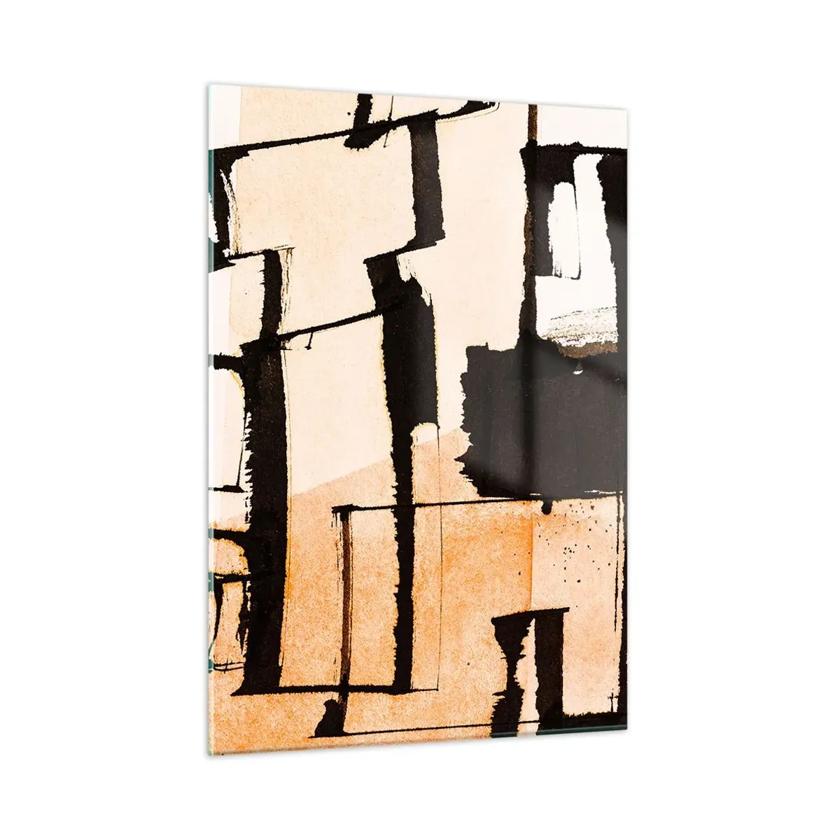 Glasbild - Bild auf glas - Geometrische Abstraktion in Beige- und Schwarztönen - 50x70cm - Also doch Ordnung - Moderne Wanddekoration für Wohnzimmer und Schlafzimmer ARTTOR